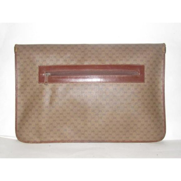 Gucci Vintage Brown Leather Envelope Clutch Small G Logo Print Coated Canvas - Picture 5 of 12
